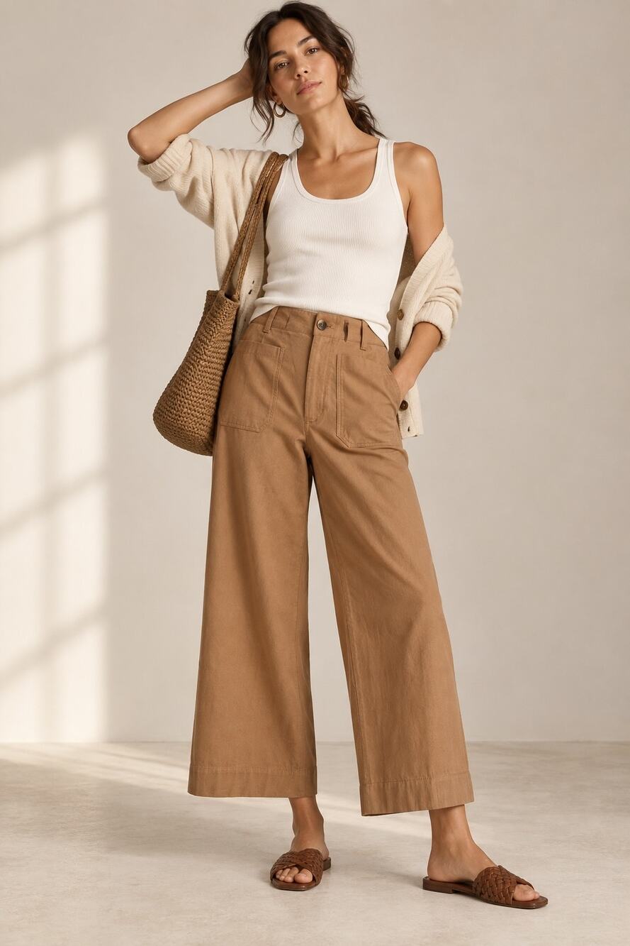 Anthropologie Maeve Colette Magic Fabric Crop Wide Leg Pants 28/US 6 Camel Brown